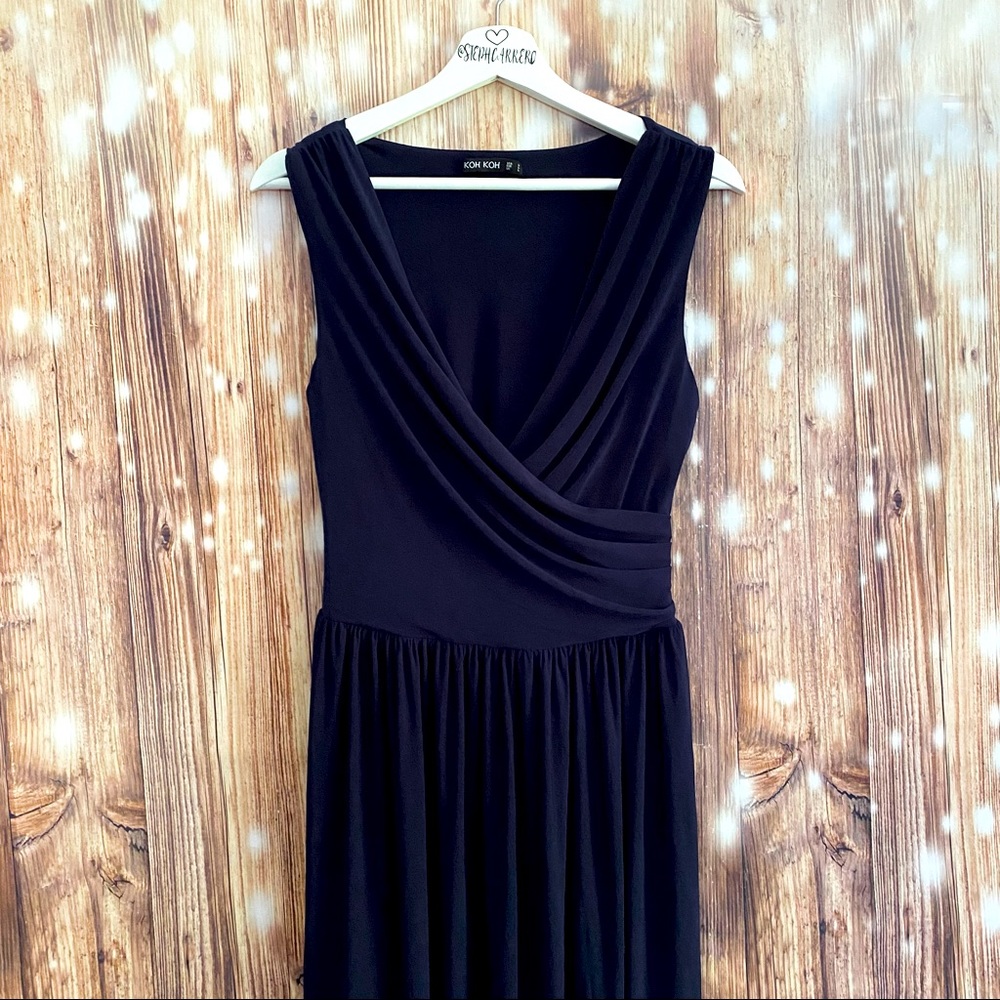 Navy Blue Floor Length Wrap Evening Gown
